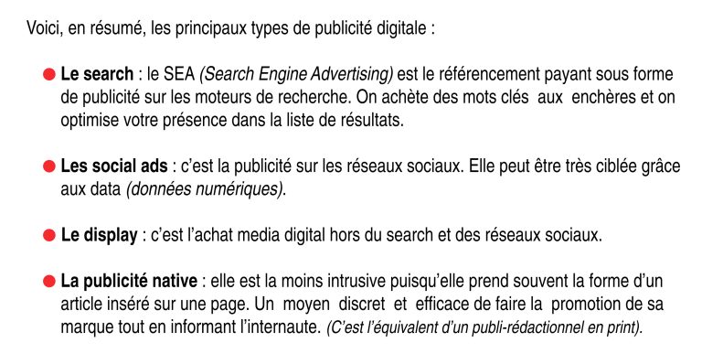 CREAWEB972 : PUBLICITE COMMUNICATION WEBDESIGN principaux types de publicité digitale