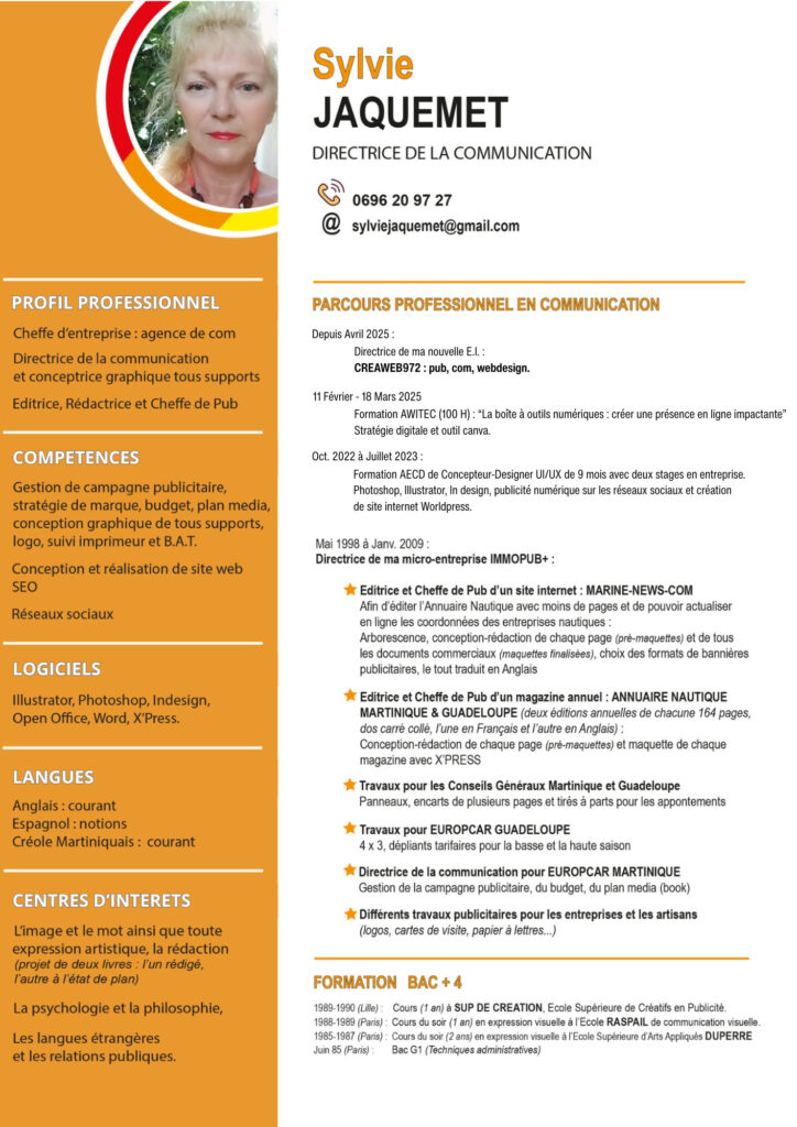 CREAWEB972 : publicité, communication, webdesign CV directrice de la communication